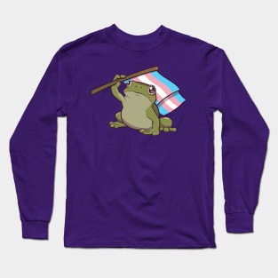 Transgender Pride Flag-Holding Frog Long Sleeve T-Shirt